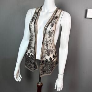 Free people‎ vest M / L western sheer beaded eclectic rodeo festival kimono
